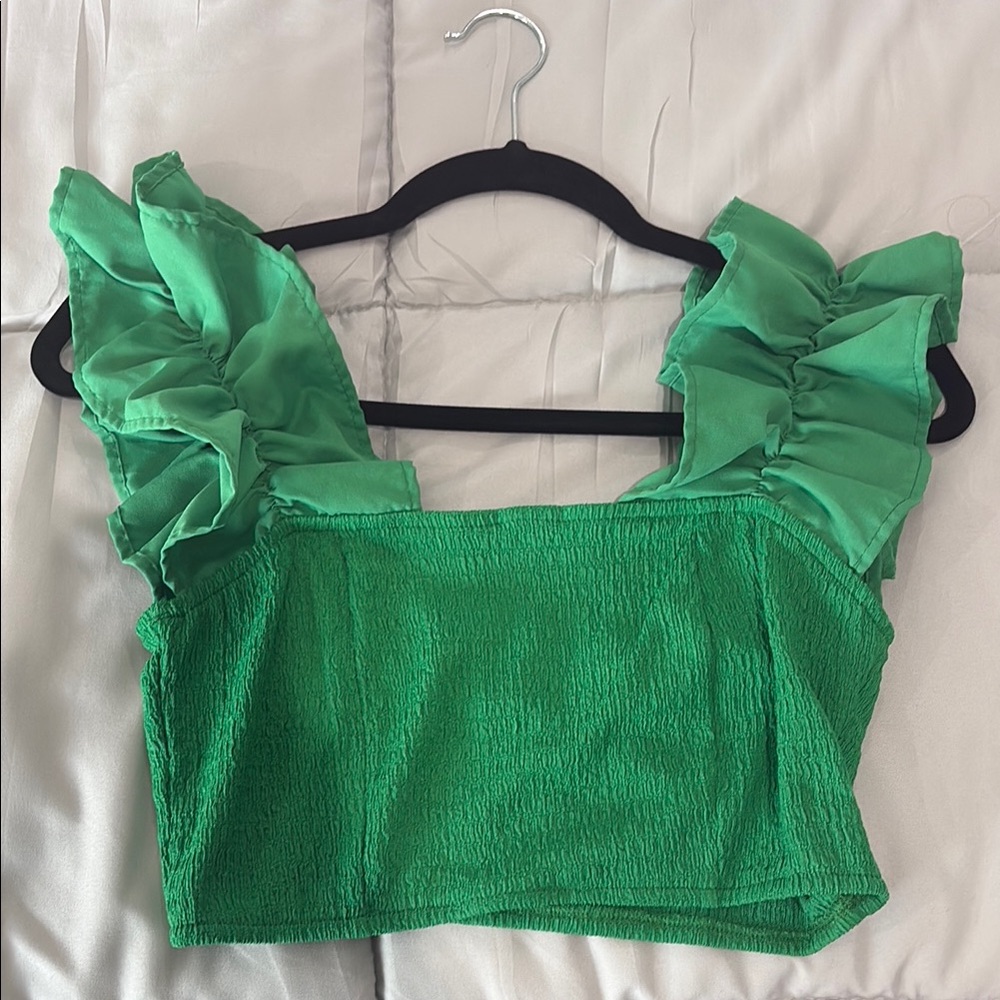 Green Ruffled Women's Top